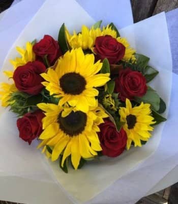 Morning Freshness - Sunflowers Tied With Roses